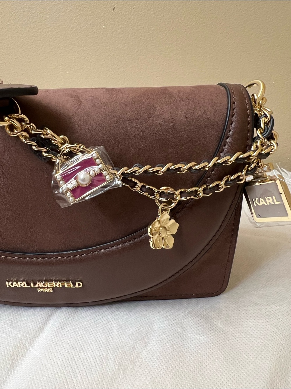 Karl Lagerfeld Suede Shoulder Bag NWT - Picture 4 of 12